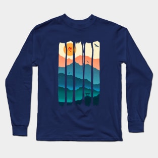 Vintage Brush Strokes Mountains Landscape Long Sleeve T-Shirt